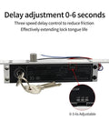 Heavy Duty 12 Vdc Electric Lock With Magnetic Deadbolt And Time Delay Fail Secure Mortise Drop Bolt Action control panel showing adjustable delay settings.
