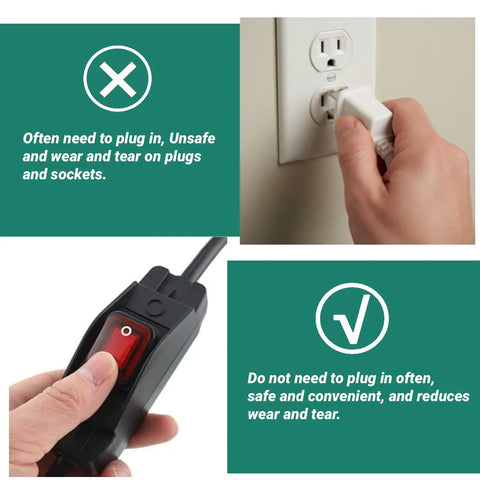 Rough And Ready Heavy Duty Extension Cord With Switch Waterproof 3 Prong Outdoor Power Cable Rated 15 Amp And 1875 Watt showing plug use comparison.