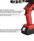 Badass Battery Powered Hydraulic Cable Cutter For Fast Clean Cuts On Thick Copper Armored Wire By Pro Tradesmen featuring a manual reset button.