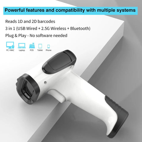2D Handheld Wireless Barcode Scanner With Stand 3 In 1 Bluetooth Barcode And QR Scanner For Inventory Control