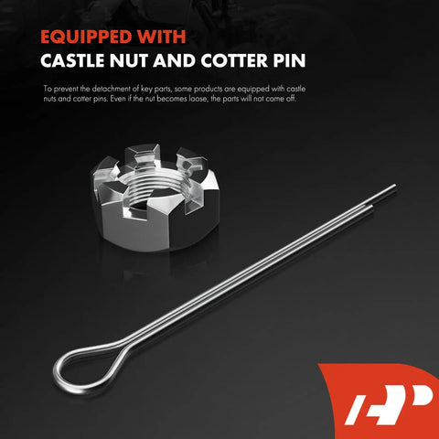 Castle nut and cotter pin for 12 Piece Front Suspension Kit Featuring Upper And Lower Control Arms For Honda Accord 1998 To 2002 And Acura Tl And Cl 1999 To 2003 Direct Bolt On Heavy Duty Setup.