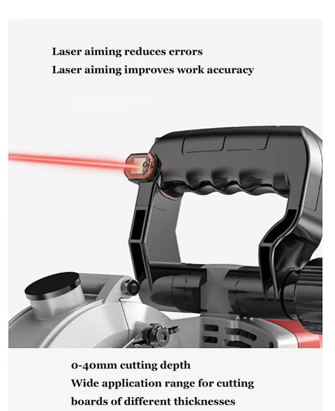 Close-up of Heavy Duty Powerhouse Electric Wall Cutting Saw With Laser Aiming 5500W, showing laser guide and ergonomic handle.