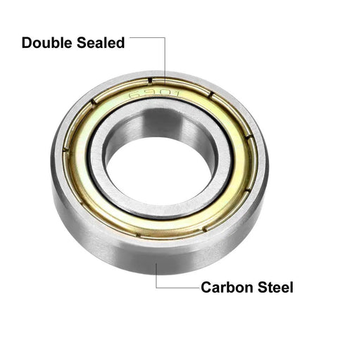 Tough As Nails 6901ZZ Deep Groove Ball Bearings With Dual Metal Shields High Speed Carbon Steel Construction 12mm Inside 24mm Outside By 6mm Pack Of Ten, showing double sealed design.