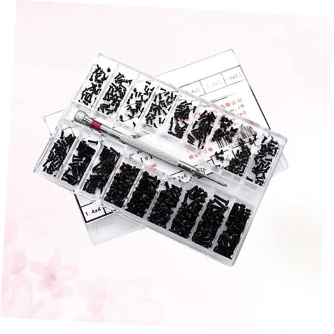 18 Piece Small Screw Set With Flat Countersunk Head Fasteners for Glasses and Watches DIY Projects in a clear assortment box