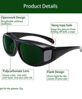Heavy Duty Ipl Laser Safety Glasses With Green Lens And Uv Guard For Tanning Beds Red Light Therapy And Infrared Welding, black polycarbonate design, lightweight and snug fit.