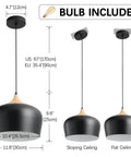 Dope Adjustable Industrial Pendant Light For Kitchen Island Overhangs Black Metal Shade 11.8 Inches Modern Hanging Light Fixtures Dimensions