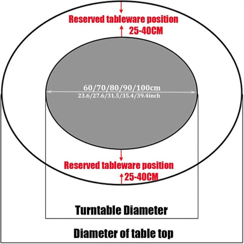 Diagram showing dimensions for Oversized Marble Lazy Susan With 360 Degree Swivel Rotation Sintered Stone Rotating Serving Tray.