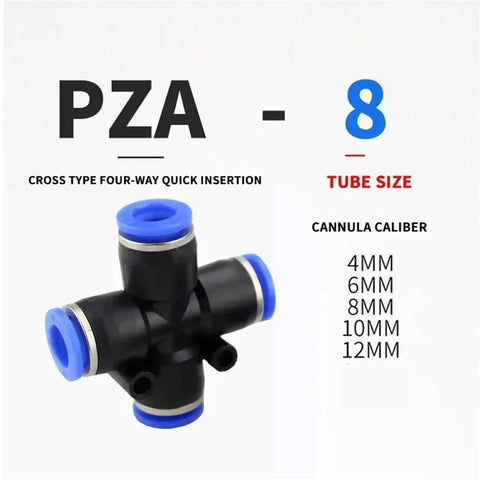 2 Way Quick Push Pneumatic Fittings For 4mm Tubing Air Line Connector Joint with PZA 8 blue and black cross type