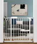 Extra Wide Pressure Mounted Baby Gate Walk Through for Doorways and Kitchen with Extension Fits 86 to 98 cm installed in a living room doorway