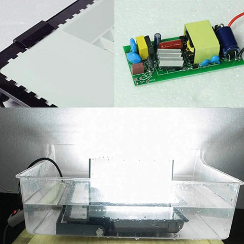 JUDYSSY 200W Led Floodlight Waterproof Ip67 Outdoor Security Light Daylight White shown submerged in water for testing.