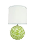 Transitional Ceramic Table Lamp In Light Green With White Silk Hardback Drum Shade And Light Blue Trim For A Clean Lit Vibe 19.5 Inch Tall