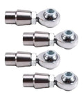 Rock Solid Four Piece 5/8 Inch 18 Thread Heim Joint Rod End Kit With Spacers for custom steering, showing shiny metal rod ends.