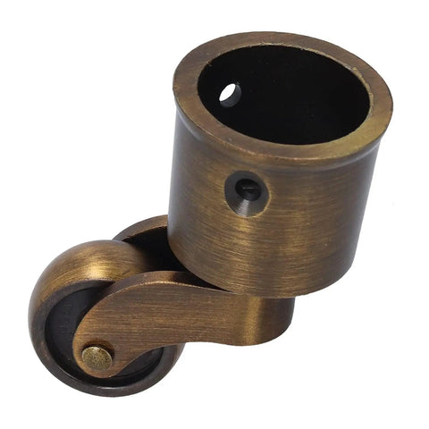 Bulletproof Round Cup Casters Swivel Wheels Dead Smooth Glide Heavy Duty Zinc Alloy Furniture Base Matte Brushed Surface Vintage Vibes For Sofa Piano Quick Swap in bronze color, showing swivel mechanism.