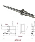 Heavy Duty 25 Mm Ball Screw Kit With 1560 Mm Length And 10 Mm Pitch Anti Backlash C7 Precision Grade showing detailed specifications and dimensions.