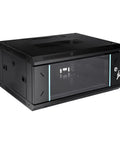 Heavy-Duty Badass 4U Wall Mount Network Rack Cabinet With Lockable Tempered Glass Door, black metal with clear glass, 24 inch deep.