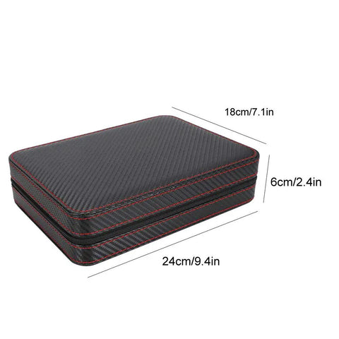 Solid Eight Grid Wristwatch Storage Box Built Tough With Heavy Duty Carbon Pu Leather And Adjustable Splitter Plate for organizing watches, 24cm x 18cm x 6cm.