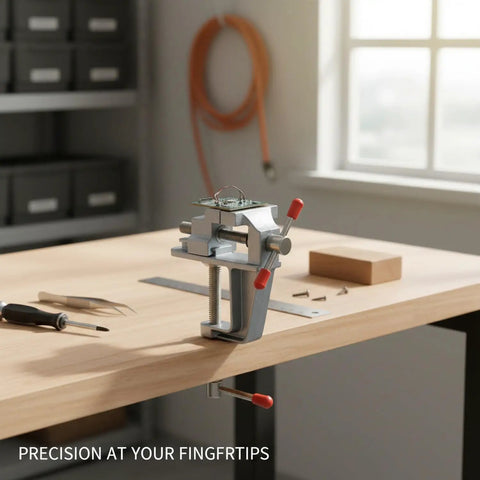 Compact Aluminum Bench Vise For Tiny Workpieces, Portable Desktop Clamp For Drilling And Filing, Easy Tightening, Secure Hold For Precise Assembly And Hands Free Operation on workbench