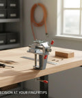 Compact Aluminum Bench Vise Clamp For Small Parts Portable Desktop Holding Tool For Precise Drilling And Filing Keeps Tiny Components Steady And Hands Free With A Sturdy Tightening Mechanism For A Secure Grip And Smooth DIY Assembly 1 Pack on a workbench