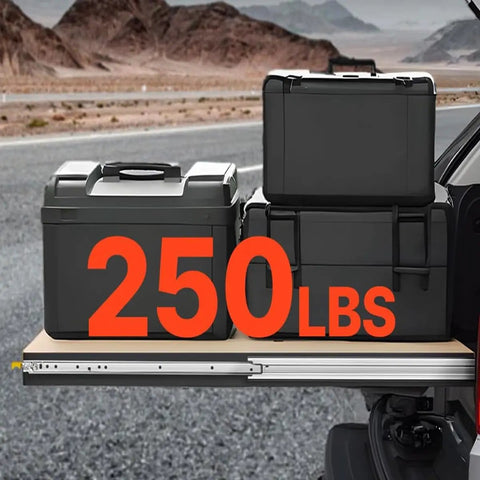 Undermount Drawer Slides One Pair 34 Inch Full Extension Ball Bearing Rails Quiet Side Mount Locking Glides Beefy Heavy Duty 500 Lb Capacity for Home Office RV Tool Box Garage supporting 250 lbs of equipment on a truck bed