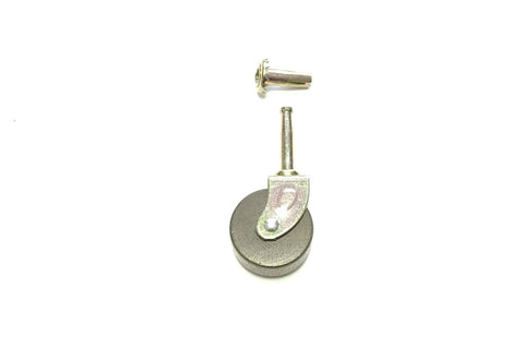 Built Tough Dark Wood Furniture Casters Brass Plated Grip Neck Stems Smooth As Butter Heavy Duty Caster Wheels For Tables Cabinets And Chairs Built To Last 1 5/8 Inch Set Of 4, showing caster wheel with brass stem.