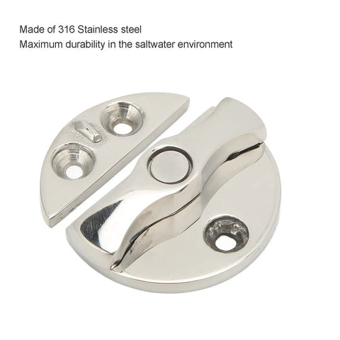 Hella Sturdy Boat Door Catch Latch Featuring 180 Degree Rotation And Heavy Duty 316 Stainless Steel Marine Hardware For Yacht Hatches Baitwell Lids And Hardened Deck Access Doors, showing polished stainless steel parts.