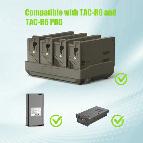 High Octane Rechargeable Lithium Power Pack With Four Port Fast Loader For Trail Cameras Outdoor Hunting with battery compatibility details.