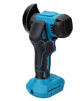 Badass 2 In 1 Mini Cordless Angle Grinder Meets Slick Brushless Circular Saw delivering a close-up view of the blue and black handheld tool.