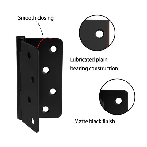 Heavy Duty Matte Black 4 Inch Door Hinges 12 Pack Featuring Smooth Swinging Motion And Quick No Mess Setup For Exterior Doors Crafted From Dang Tough Stainless Steel close-up showing smooth closing mechanism and lubricated bearing.