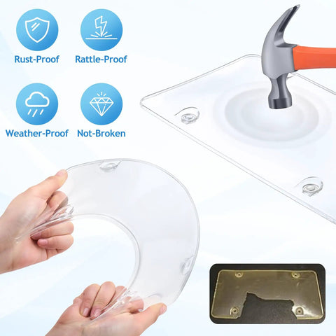 Two Pack Clear License Plate Covers Unbreakable Bubble Protector For Front And Back Car Tags Twelve Point Two By Six Point Three Inches With Easy Fastening Screws Weatherproof Shield Against Rain Rust And Road Vibration durability demonstration.