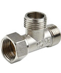 Heavy Duty Half Inch Brass T Adapter Valve Easy Peasy Bidet Sprayer And Shower Hose Splitter Diverter Fixture with threaded ends.