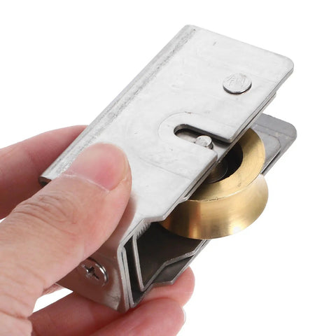 Heavy Duty Sliding Door Roller Wheels Replacement For Aluminum Window Tracks And Glass Patio Doors With Smooth As Silk Shower Pulley Hardware For Drawers And Furniture, showing silver steel with gold pulley.