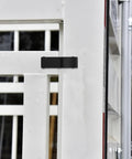 Two Pack Multifunctional Portable Draw Latch Cabinet Hardware with stainless steel and black plastic on storage rack