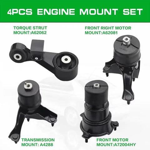 Heavy Duty Engine And Transmission Mount Kit For 2012 2017 Toyota Camry showing four mounts in black rubber, durable design for smooth ride.