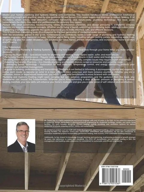 Back cover of Residential Plumbing And Hydronic Heating The Real DealHomeowners Handbook Large Print Third Edition showing key takeaways.
