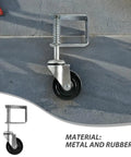 Heavy Duty Spring Loaded Gate Door Wheels With Hella Tough Rubber Mute Casters For Backyards And Decks Smooth Rolling Swivel Roller built with metal and rubber.