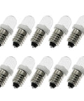 10 Pack 6V E10 Mini Led Bulbs Featuring E10 Wedge Base For No Sweat Plug And Play Install Killer For Diy Circuit Testing Home Electrical Rigs And Sweet Vintage Fixture Upgrades In Crisp White, showing a set of bulbs with a transparent top and silver base.