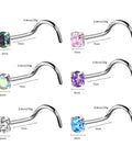 G23 Nano Pure Titanium Nose Studs Pack of 6 Has 18G and 20G Screw Back Press Fit Closure Ideal for Sensitive Skin With Hypoallergenic Build and Nickel Free showcasing six designs with sparkling cubic zirconia ends.