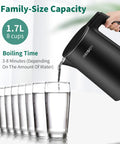 1.7 Liter Electric Kettle With Double Wall Stainless Steel Interior, Fast 1200W Boil, Auto Shut Off, pouring into glasses