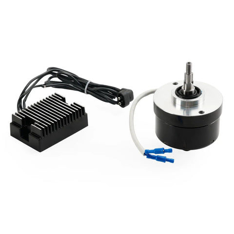 Reliable Heavy Duty Alternator Regulator Direct Swap Kit For Vintage Harley Sportster XL 1965 Through 1983 And FL 1941 Through 1969 components with black heatsink and wiring.