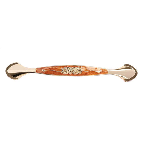 Amber Red Gold Flower Cabinet Handles And Drawer Pulls Solid Zinc Alloy Hardware Real Deal Build Hella Durable Rust Proof Electroplated Finish For Dressers Cupboards And Wardrobes 128Mm Center Set Of Five 128mm handle with amber finish and flower design.