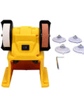 Go Anywhere Cordless Mini Bench Grinder Powerhouse with dual wheels, 70mm size, includes accessories for sharpening tools.