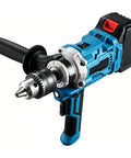Cordless Drill And Cement Mixer With 2 Speed Torque Control Plus 180 Degree Swivel Handle For Mortar Grout And Wood Drilling Built Like A Tank To Crush Heavy Mixes With Zero Sweat, showing detailed drill head and grip.