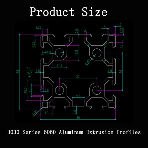 Kickstart Your Next Fabrication Build With This Beefy 6060 T Slot Aluminum Extrusion Profile Black Matte Finish 1000 mm Length engineering drawing with dimensions.