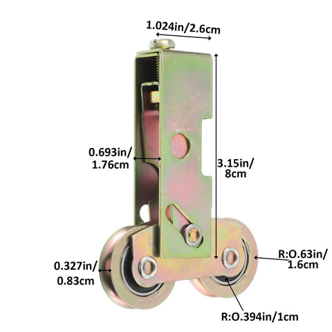 Heavy Duty Two Pack Sliding Patio Door Rollers 1-1/4 Inch Steel Ball Wheels Tandem Roller Kit dimensions and design close-up
