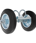 Heavy Duty Sliding Gate Rollers Kit Built Tough To Handle 600 Lb Capacity With Galvanized Steel Wheels That Roll Smooth Like Butter, close-up view of rubber and steel wheel.