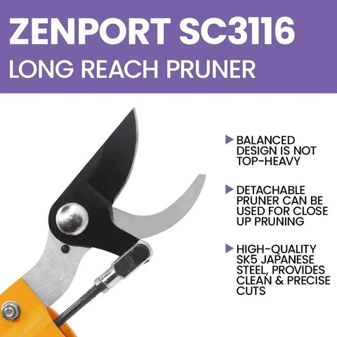 Top Notch Long Reach Cordless Pruner With Sixty Four Inch Pole And Smooth Operator Slicing Power close-up of pruner blade and mechanism