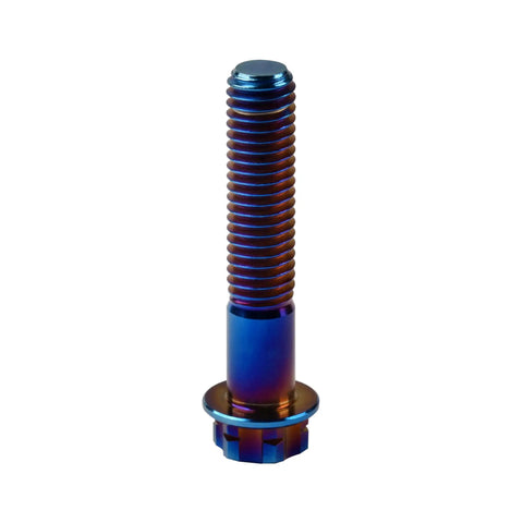 Top Shelf Pro Grade 5 Titanium Flange Head Torx Bolts M8x40mm Burnt Blue showing detailed threading and cap