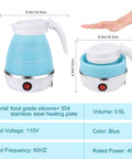 On The Go Portable Electric Kettle 600ml Foldable Tea Coffee Kettle With Collapsible Cup Set Fast 5 Minute Boil BPA Free Silicone