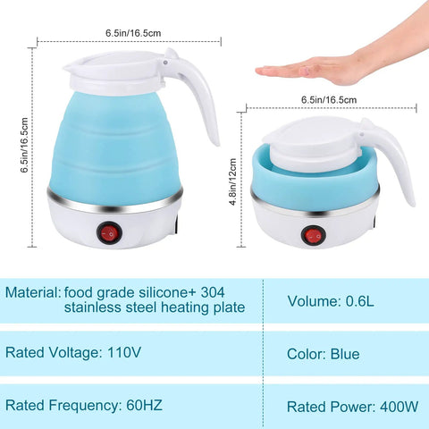 On The Go Portable Electric Kettle 600ml Foldable Tea Coffee Kettle With Collapsible Cup Set Fast 5 Minute Boil BPA Free Silicone