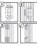 Illustration showing steps to use Pro Grade Door Hinge Template Kit for Router, Adjustable Mortise Jig for precise hinge installation.